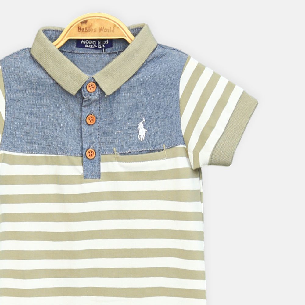 Boy T-shirt Green Striped Polo
