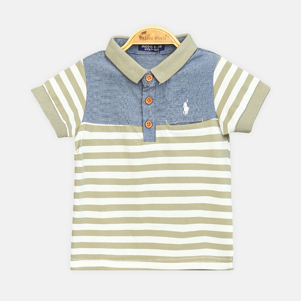 Boy T-shirt Green Striped Polo