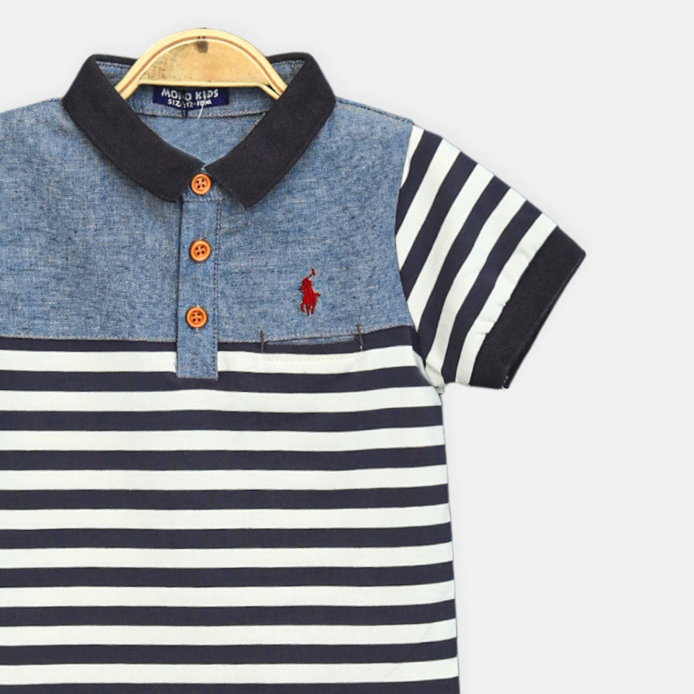 Boy T-shirt Blue Striped Polo