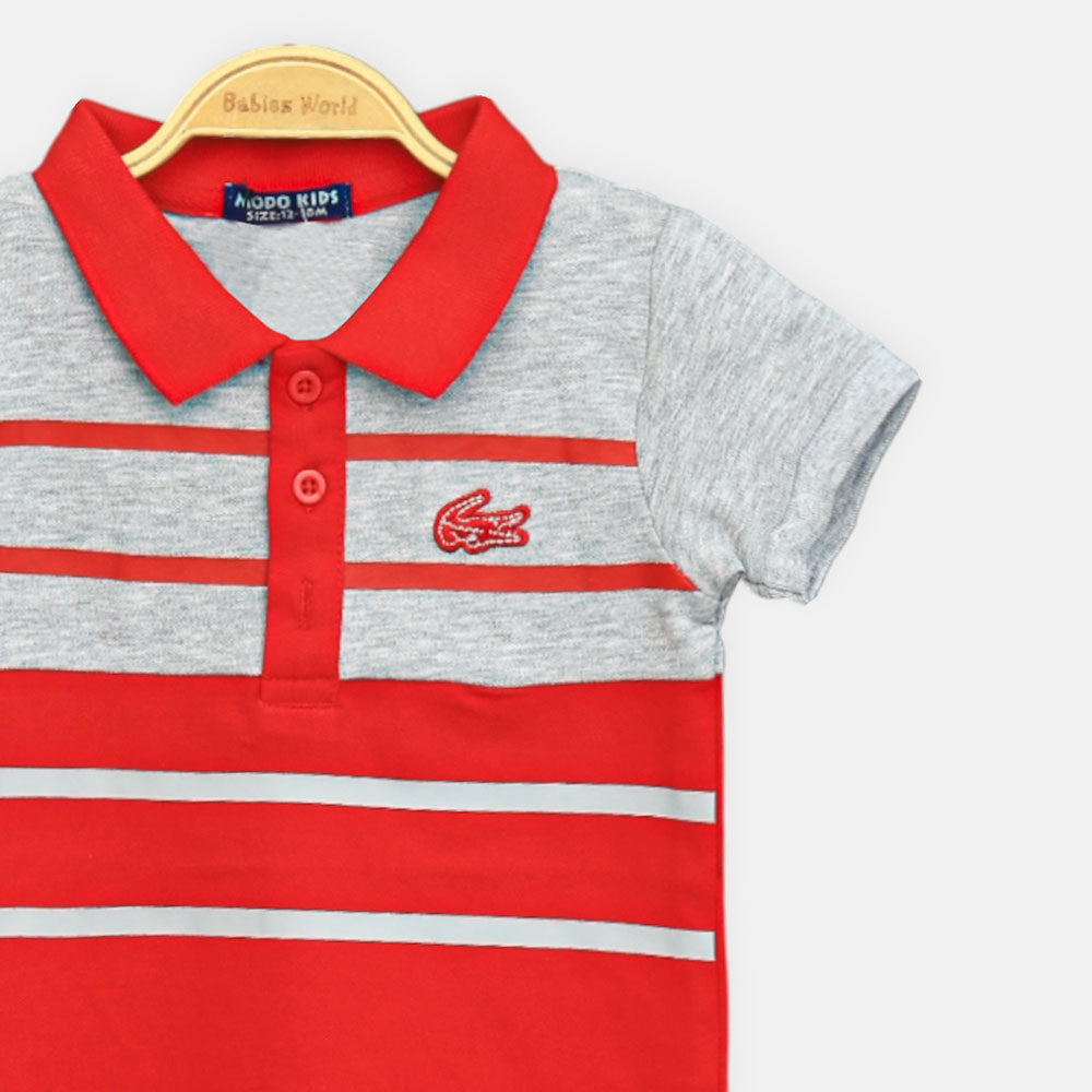 Boy T-shirt Grey & Red Multi-Stripe Polo