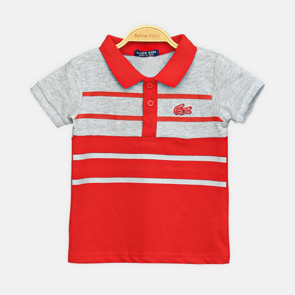 Boy T-shirt Grey & Red Multi-Stripe Polo