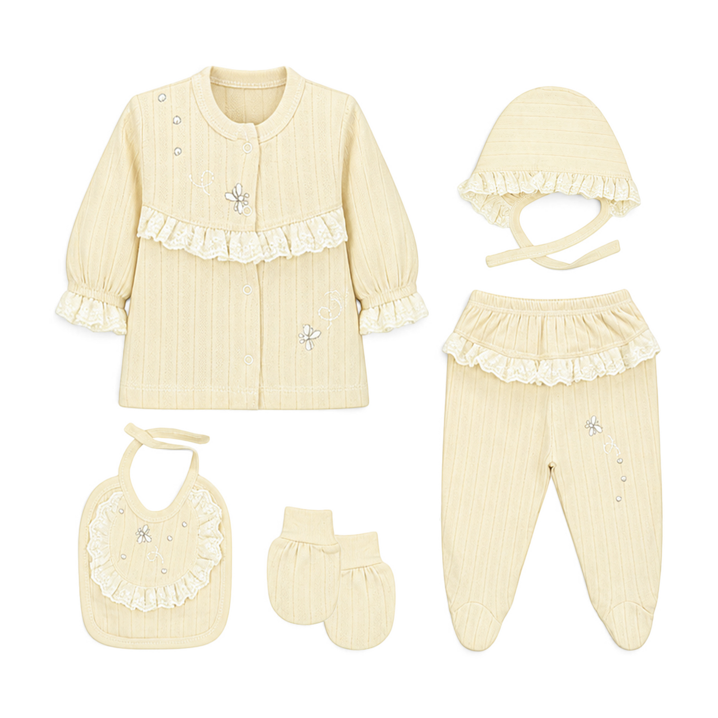 BEIGE LACE-TRIMMED BUTTERFLY BABY GIRL GIFT SET