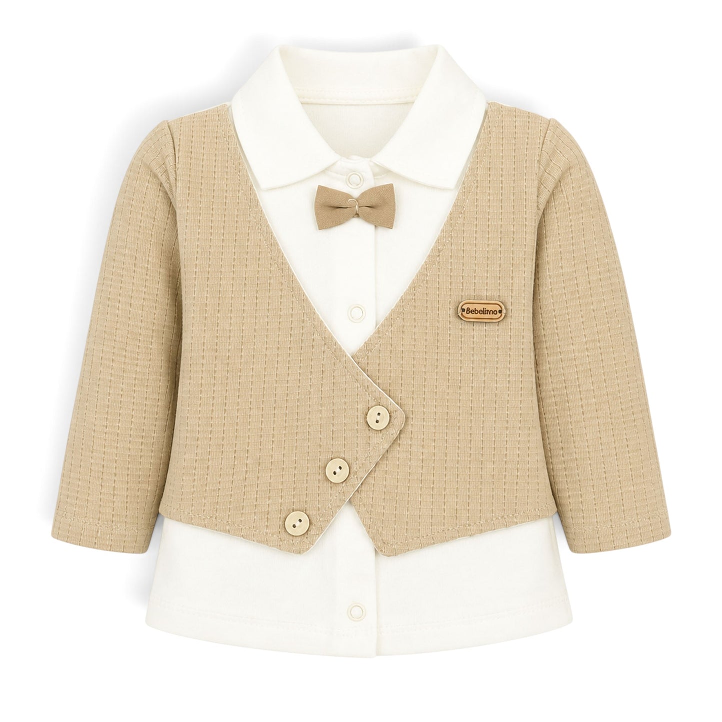 CREAM AND KHAKI VEST-STYLE GENTLEMAN BABY BOY GIFT SET