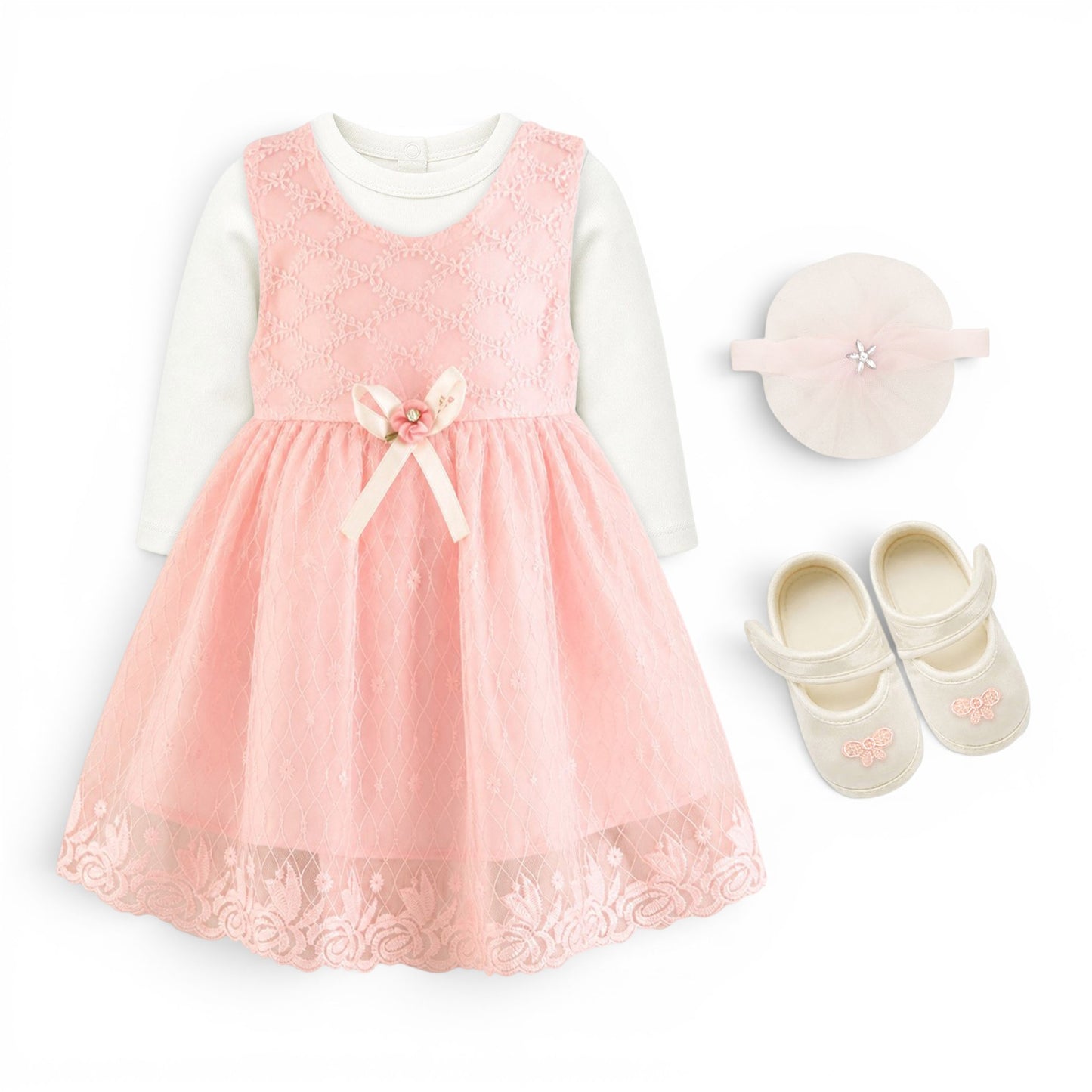 PINK BOW BABY GIRL FANCY FROCK GIFT SET
