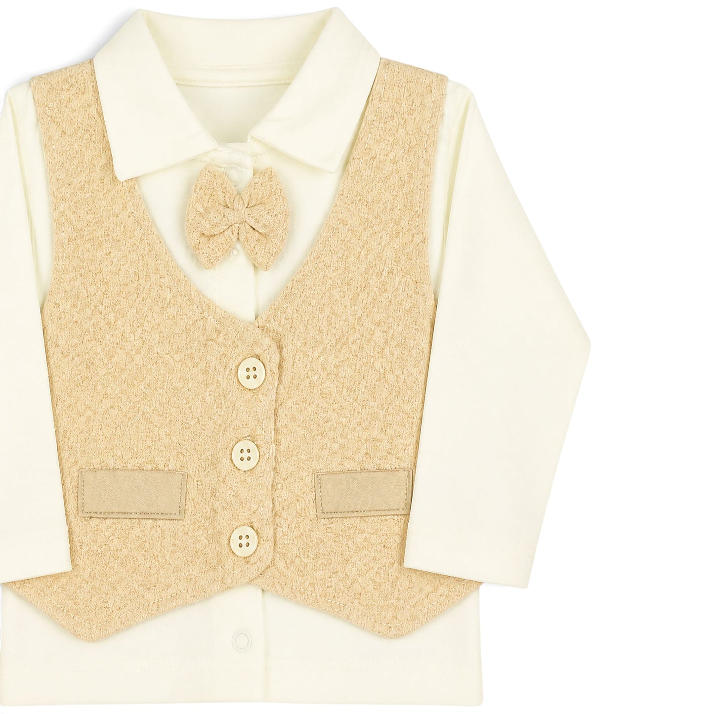 CREAM AND BEIGE VEST-STYLE BABY BOY GIFT SET