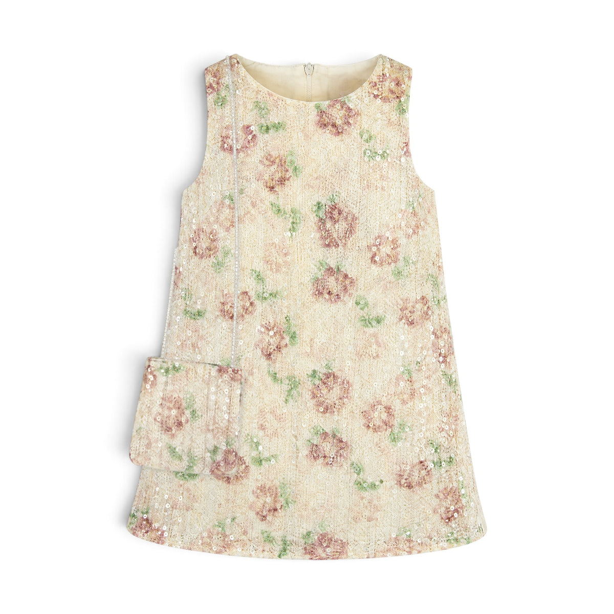 BABY GIRL FLORAL SEQUIN DRESS WITH MATCHING PURSE