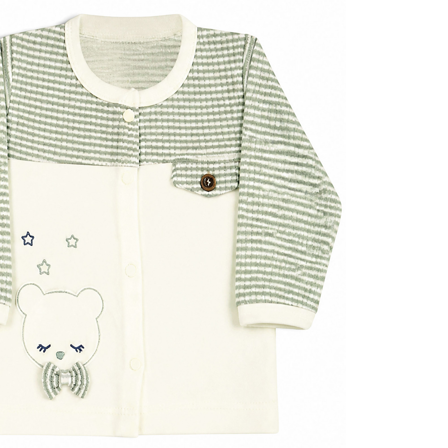 SAGE GREEN STRIPED BEAR BABY BOY GIFT SET