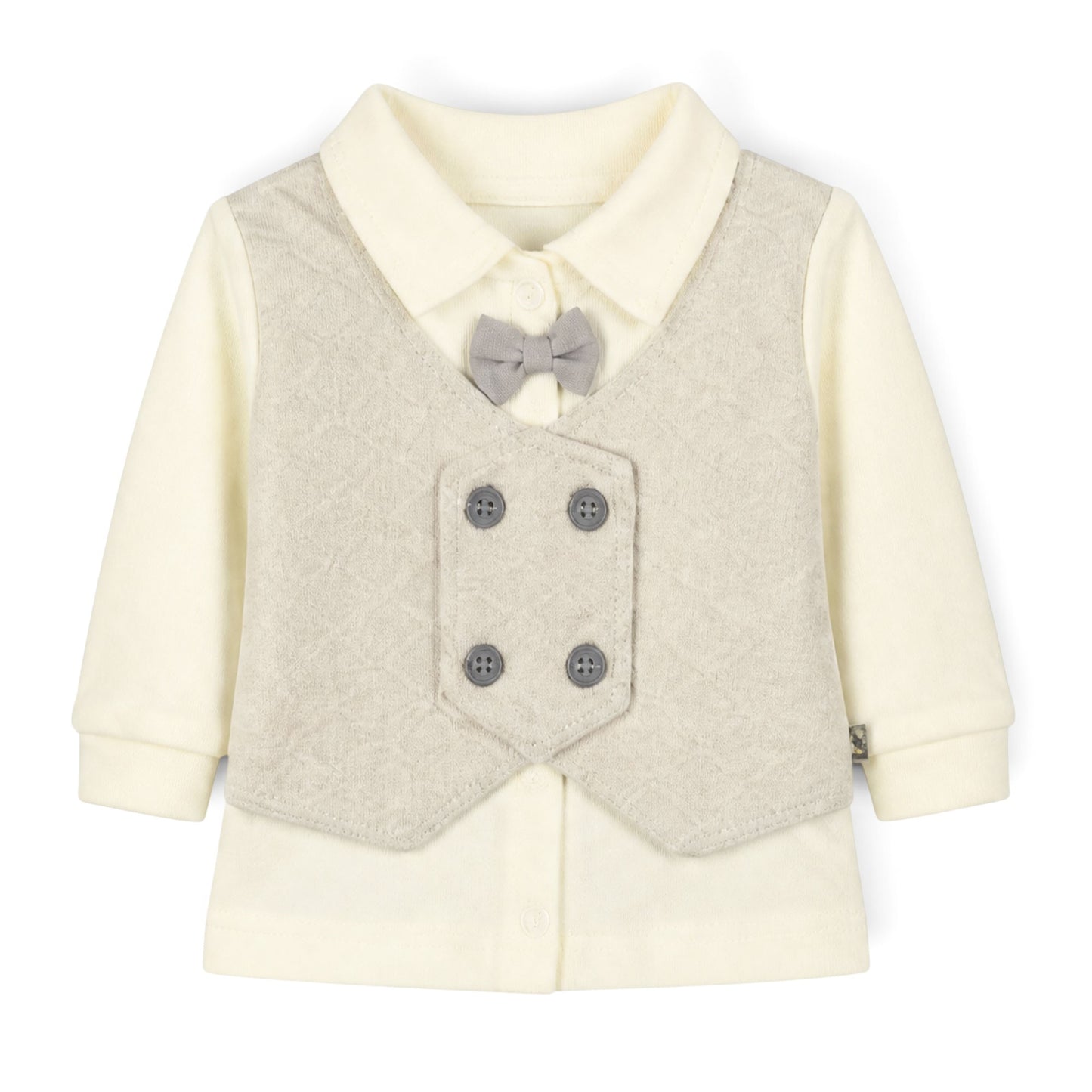 CREAM AND GREY DOUBLE-BREASTED VEST-STYLE BABY BOY GIFT SET