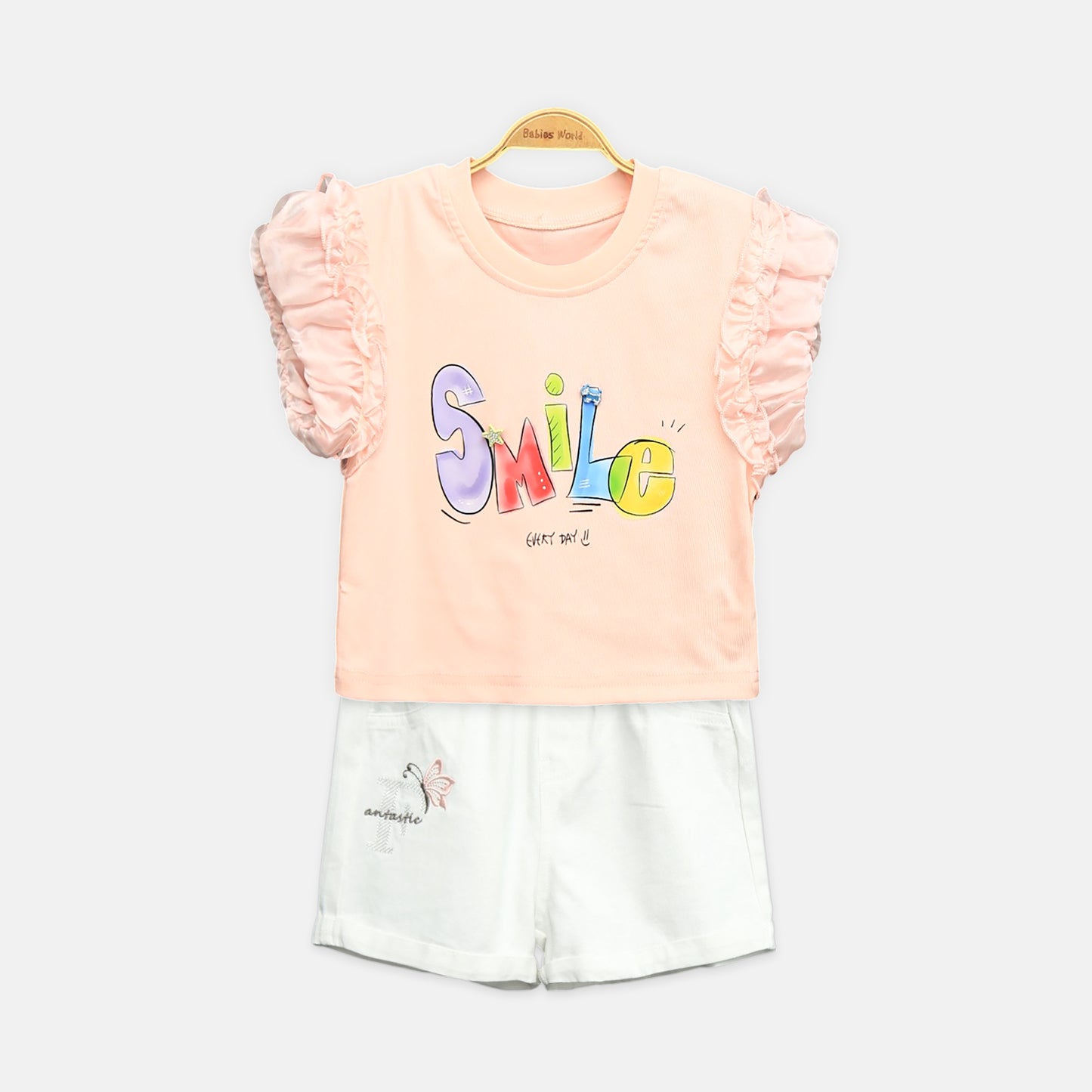 Smile Ruffle Set - Peach & White