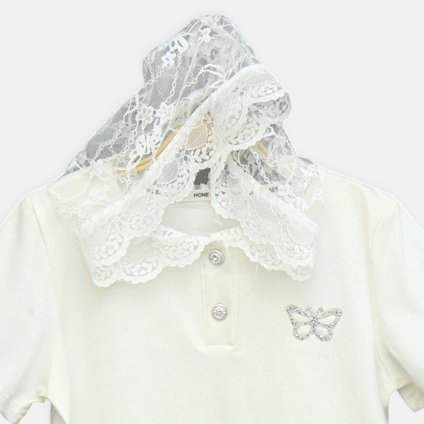 White Lace Collar Polo