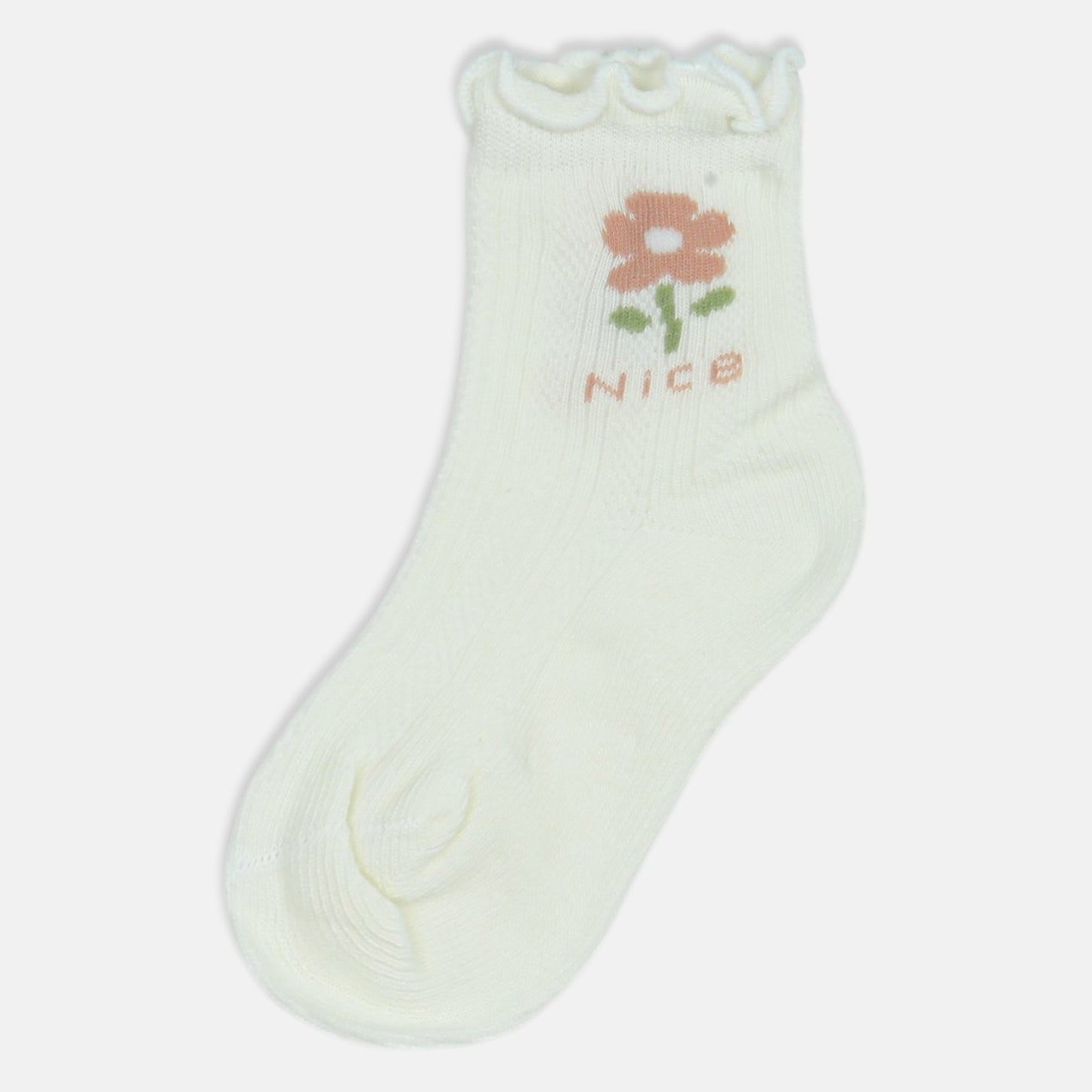 GIRL SOCKS FLORAL RUFFLE WHITE