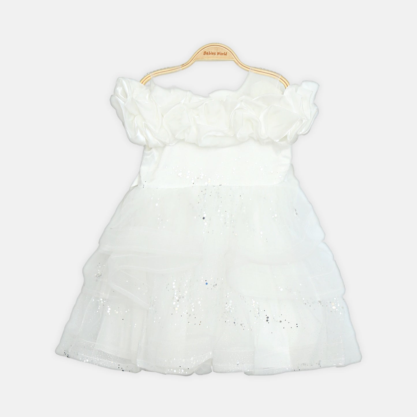 Glitter Net Frock - White