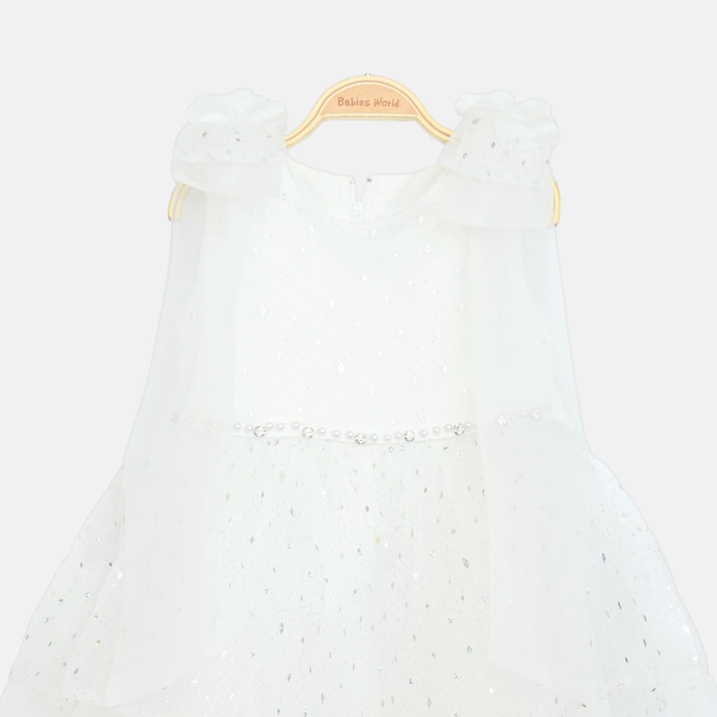 Glitter Net Frock - White
