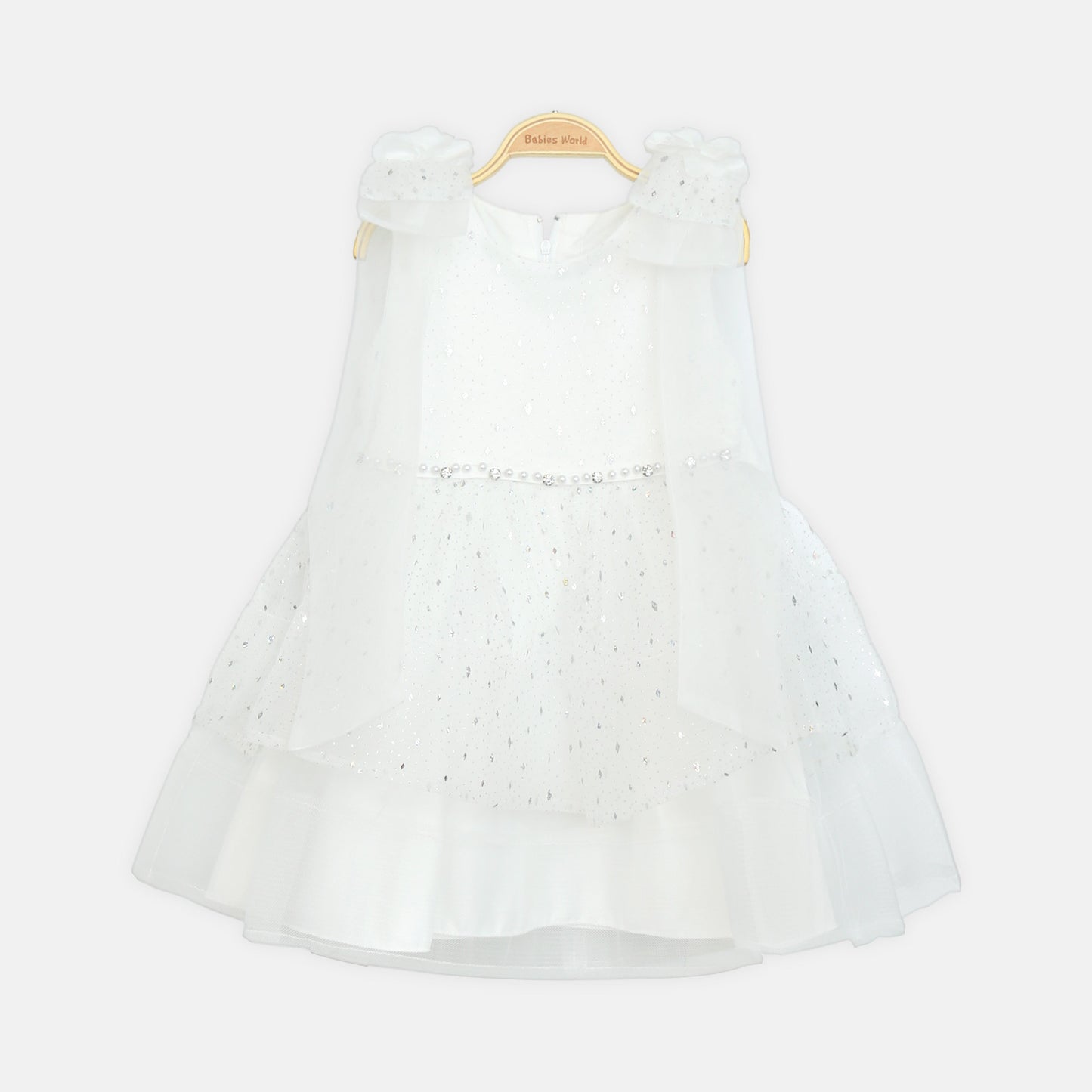 Glitter Net Frock - White