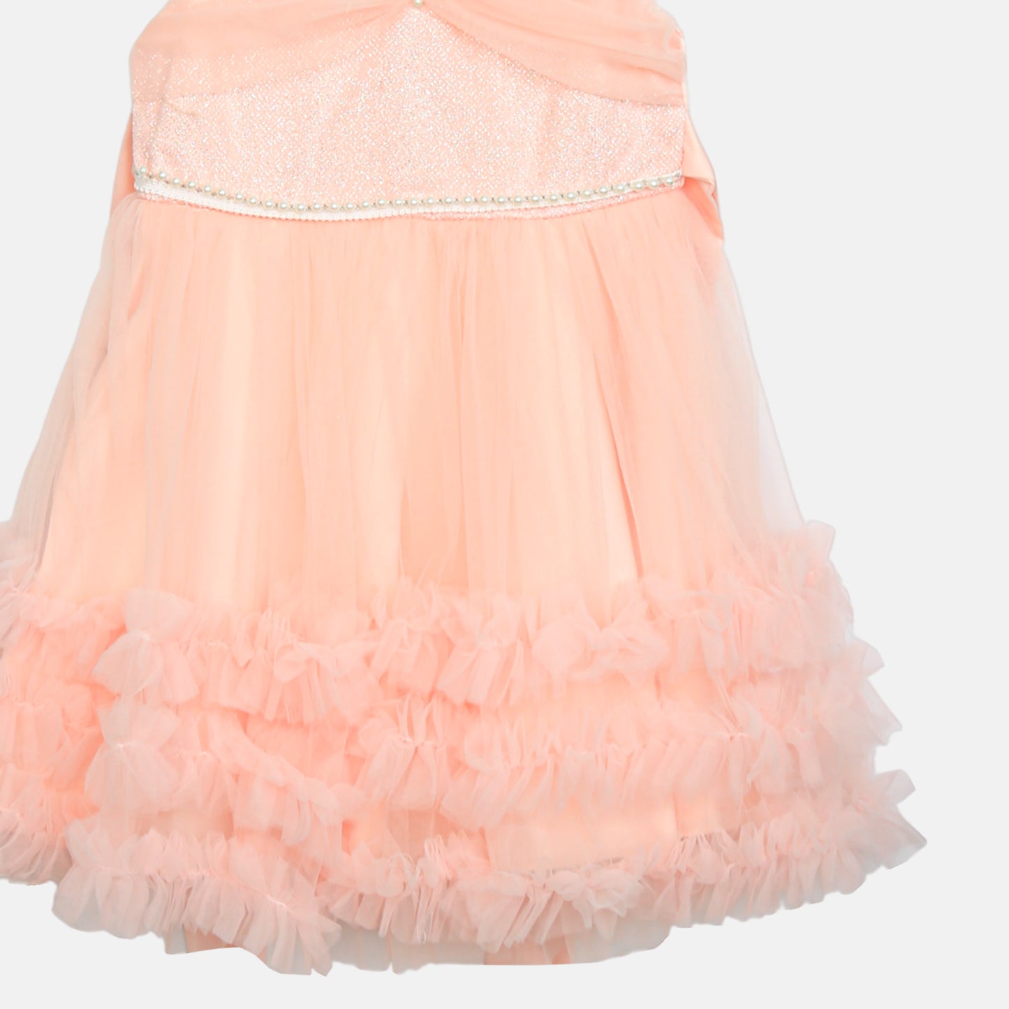 Ruched Tulle Party Frock - Peach