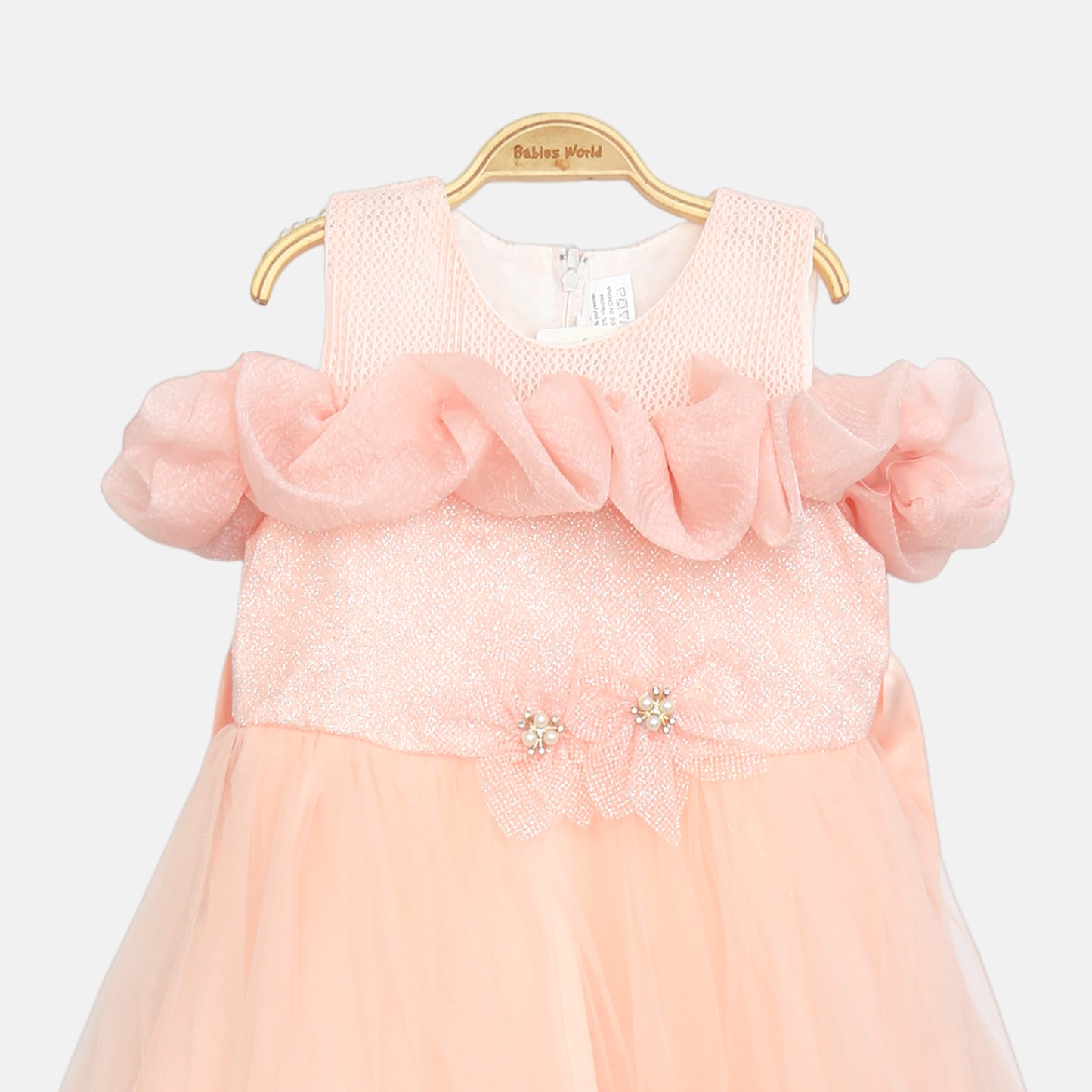 Floral Accent Tulle Frock - Peach