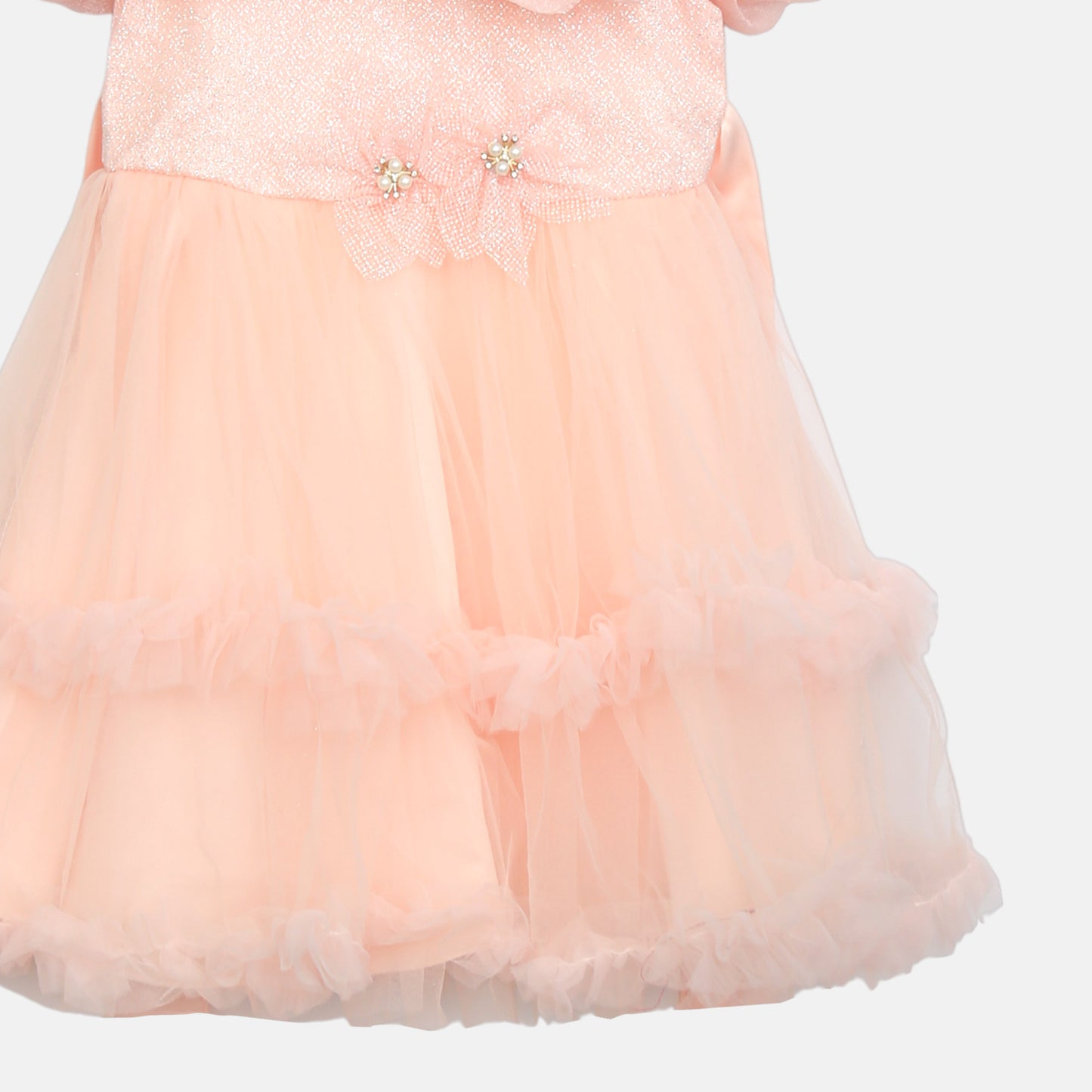 Floral Accent Tulle Frock - Peach