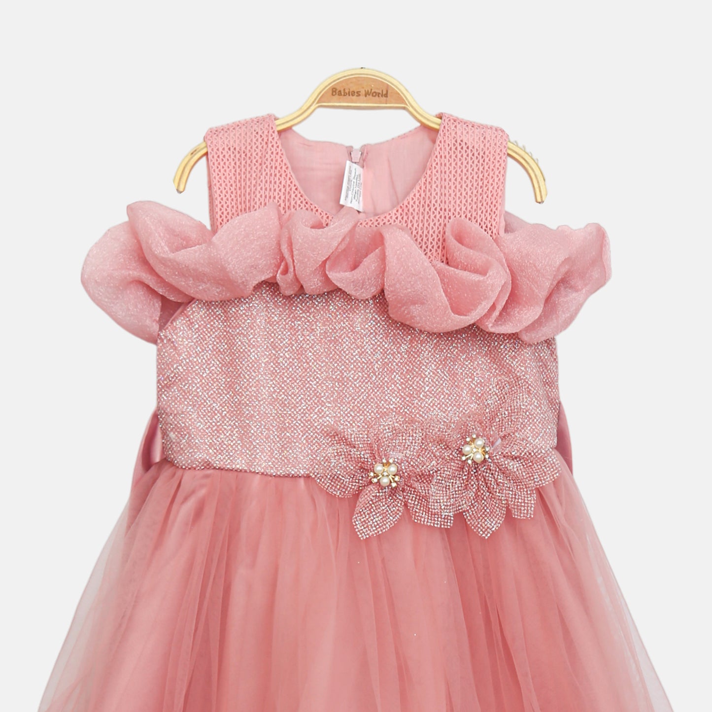 Floral Accent Tulle Frock - Dusty Rose