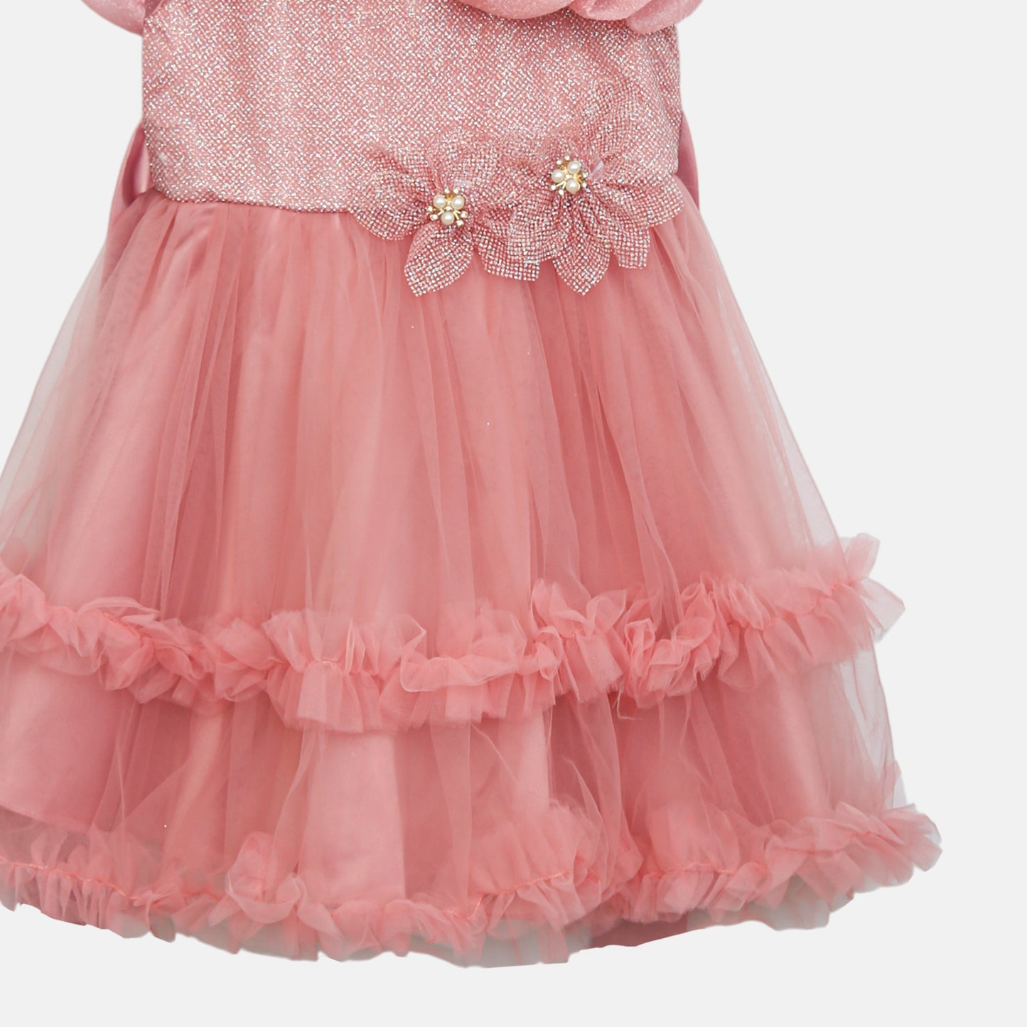 Floral Accent Tulle Frock - Dusty Rose