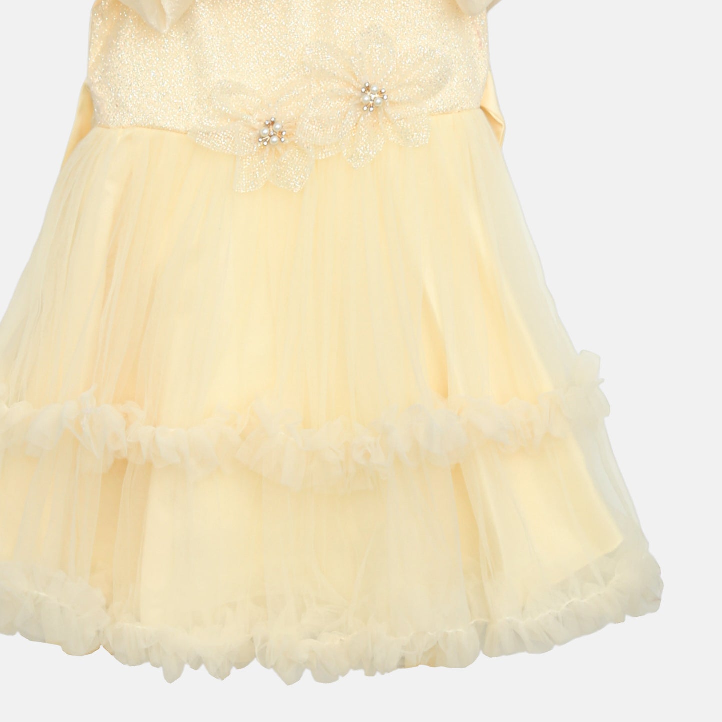 Floral Accent Tulle Frock - Lemon
