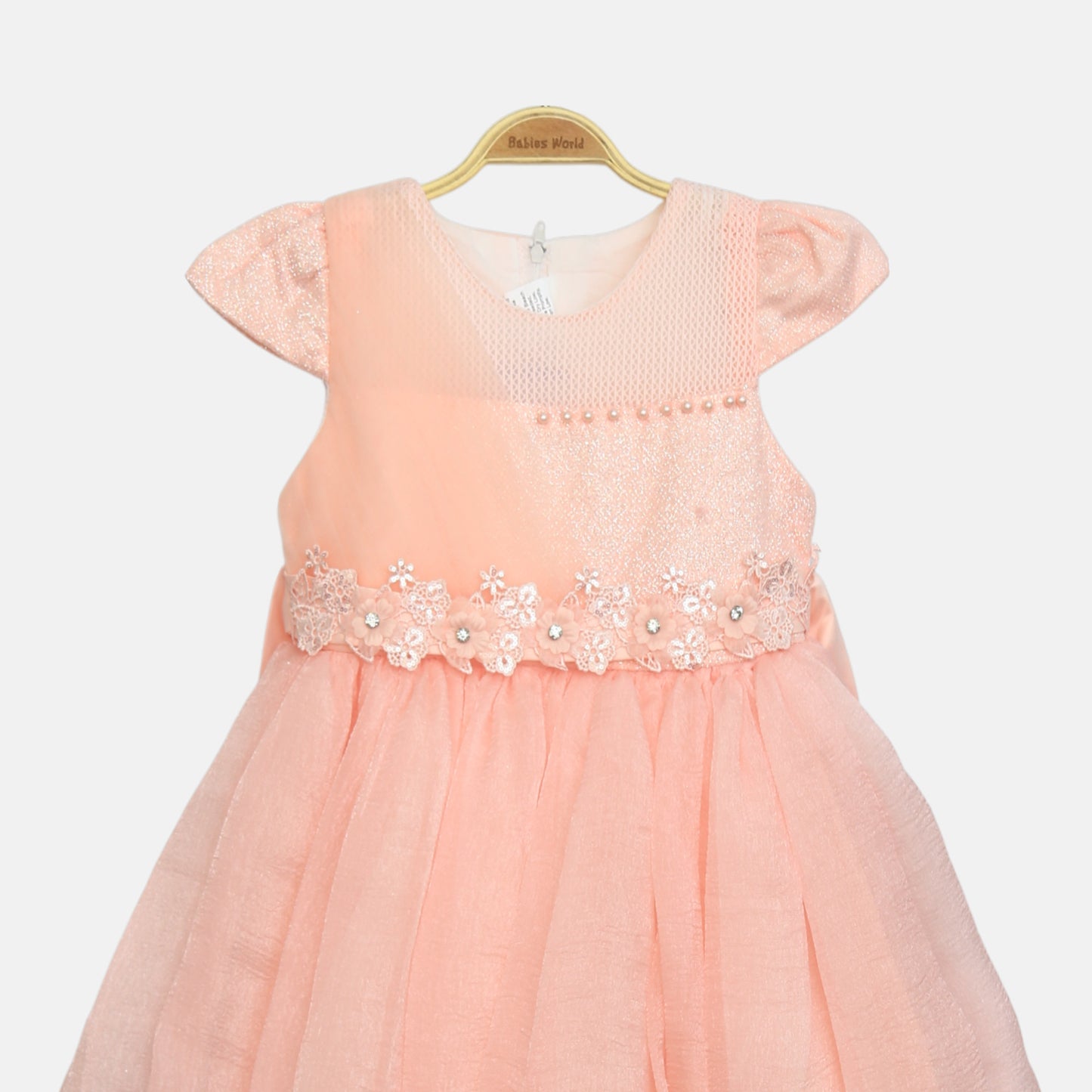 Pearl Accented Shimmer Frock - Peach