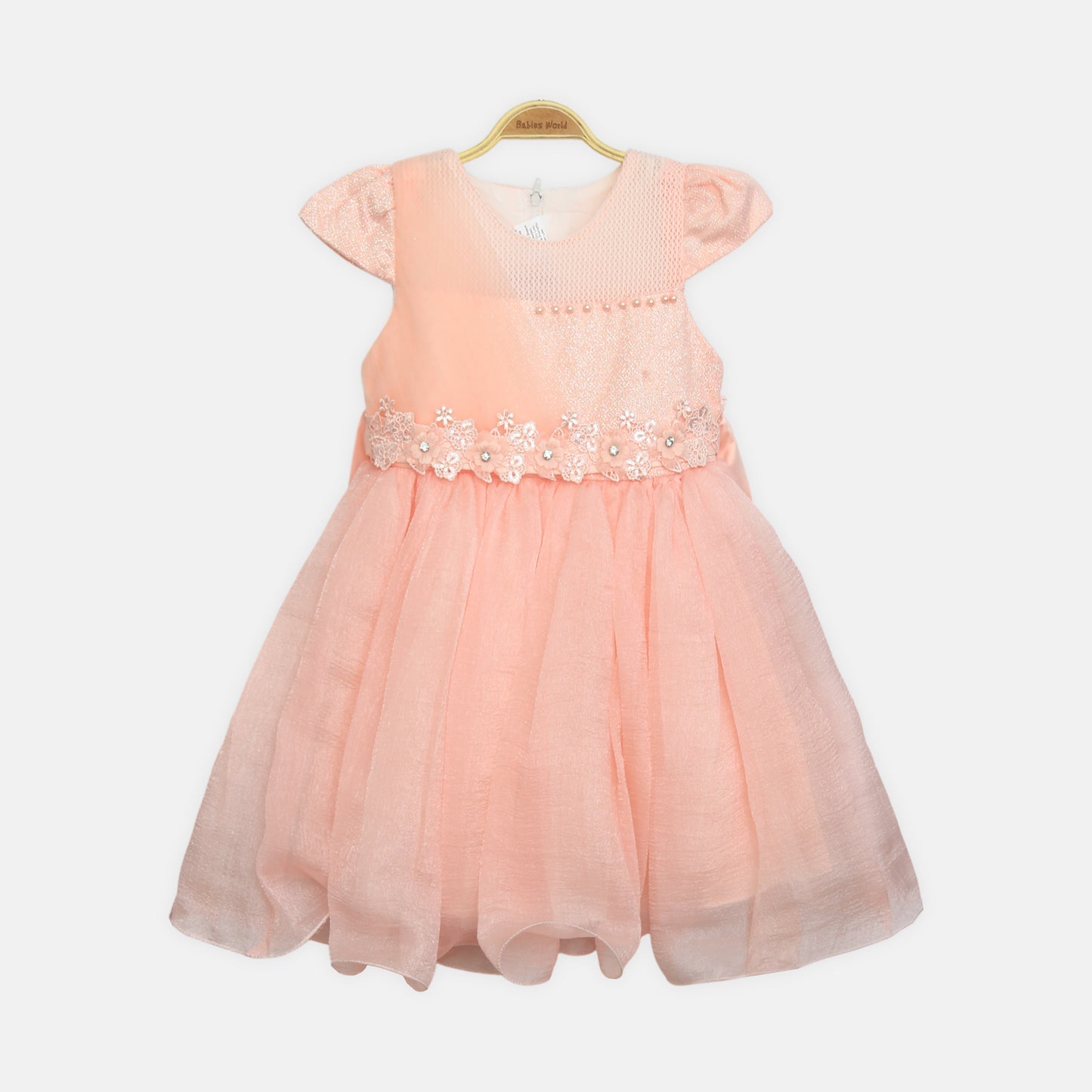 Pearl Accented Shimmer Frock - Peach