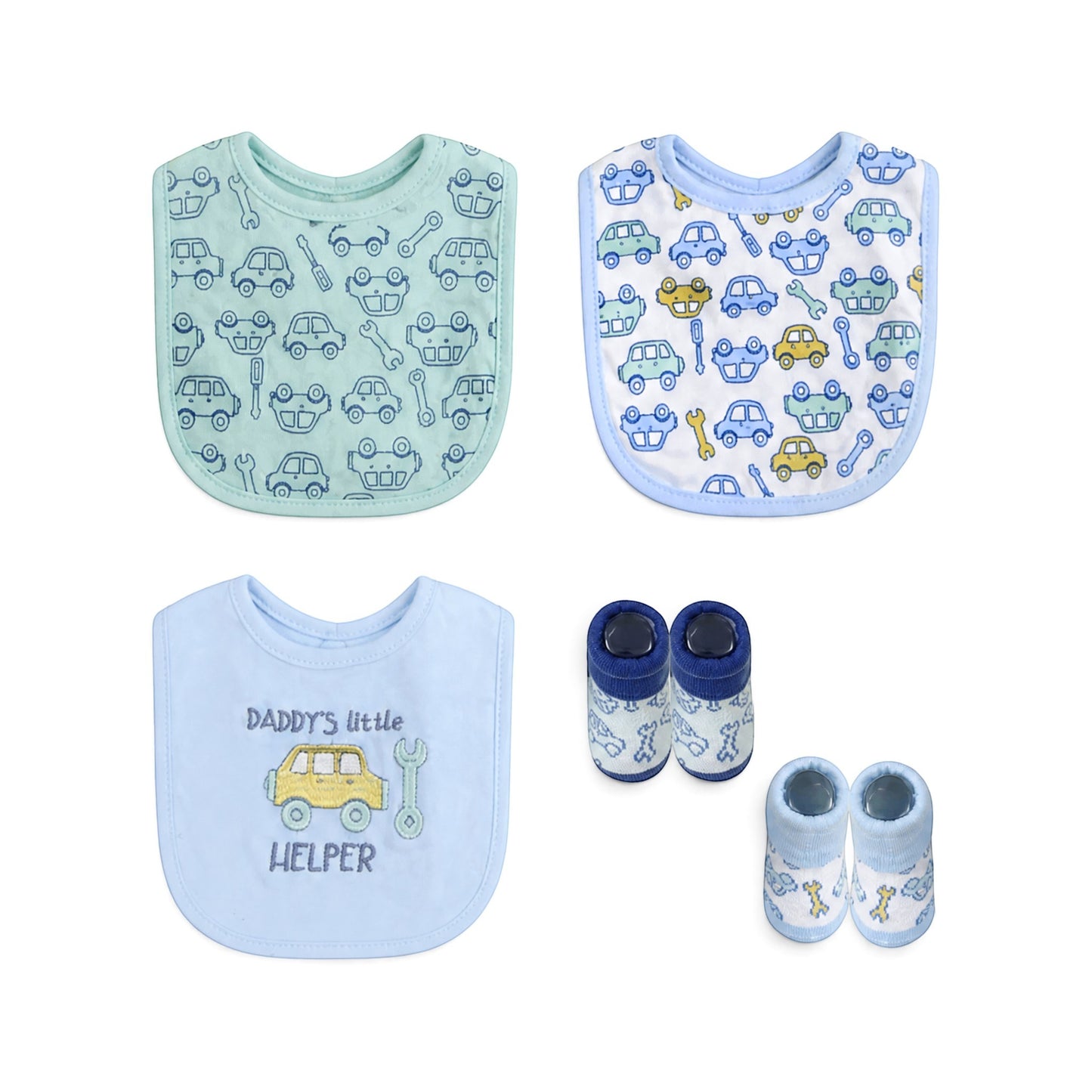 CAR-THEMED INFANT BIBS PK-3 & 2 BOOTIES