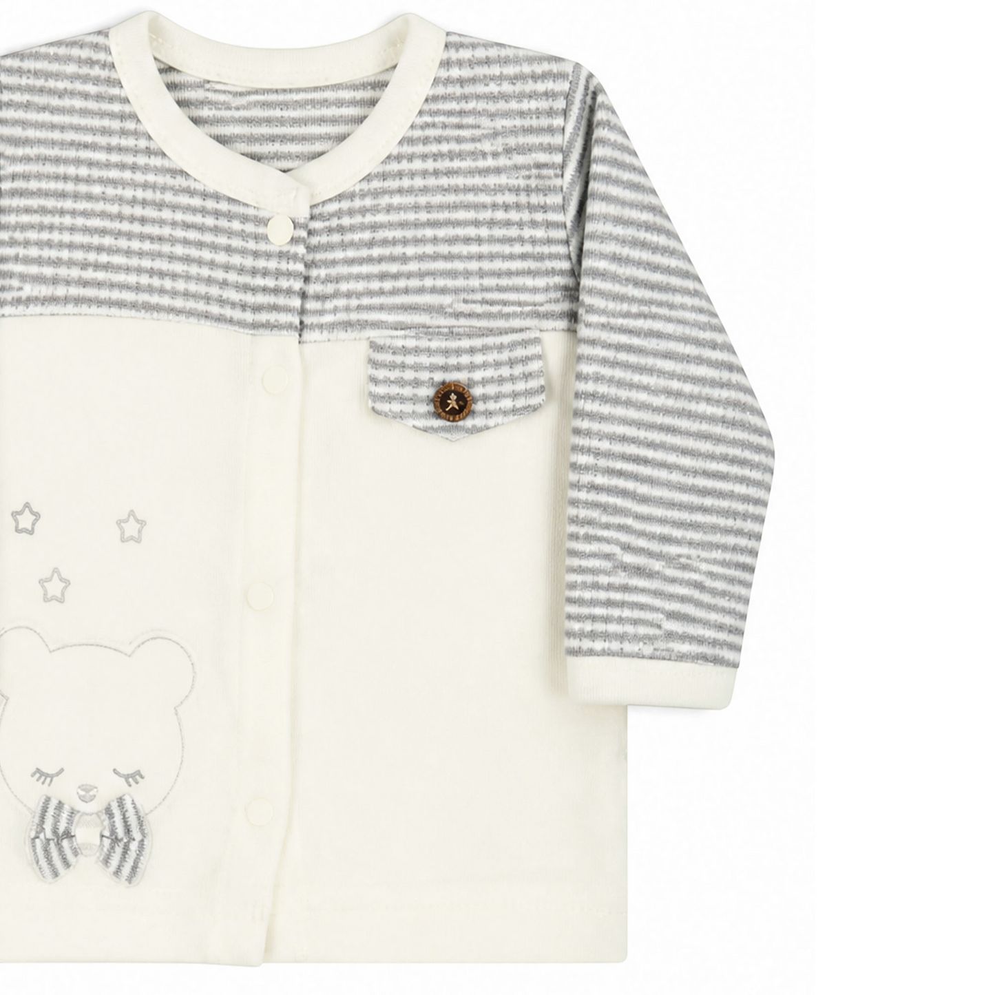 GREY STRIPE AND CREAM TEDDY BEAR BABY BOY GIFT SET