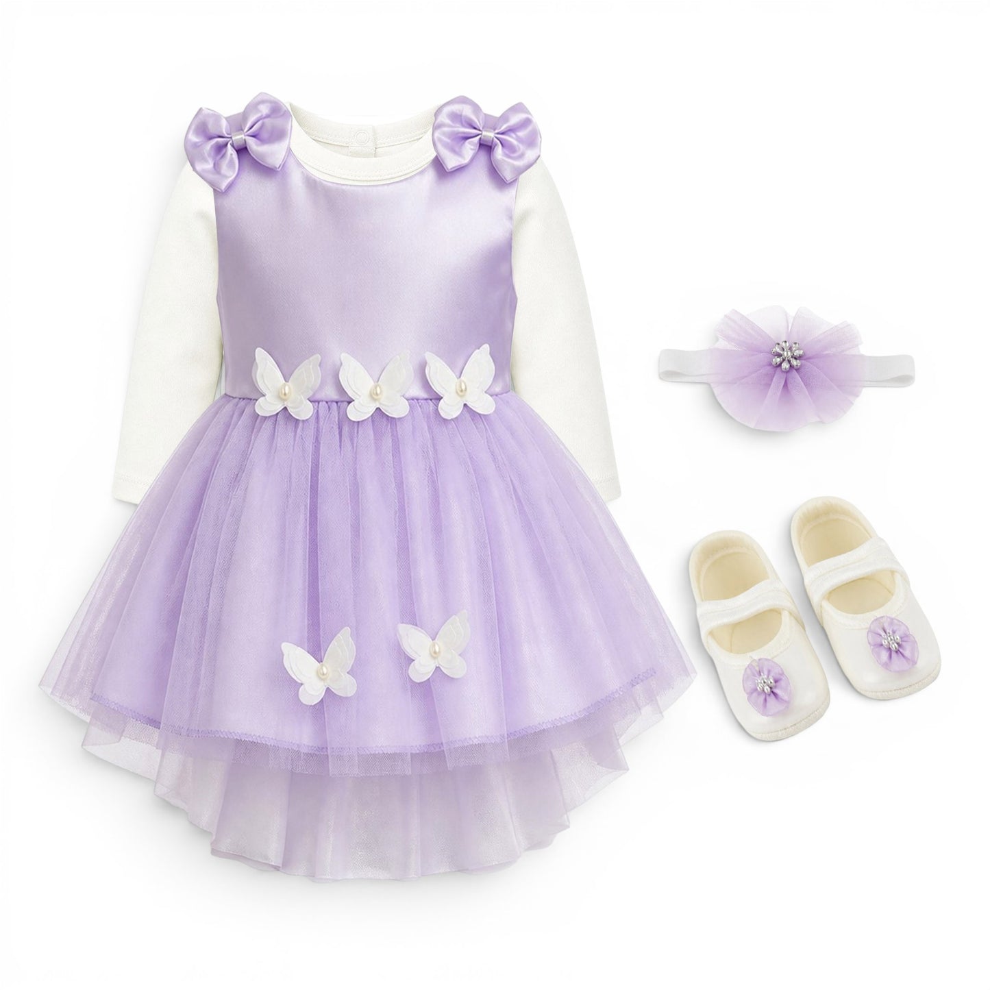 PURPLE BUTTERFLY BABY GIRL FANCY FROCK GIFT SET