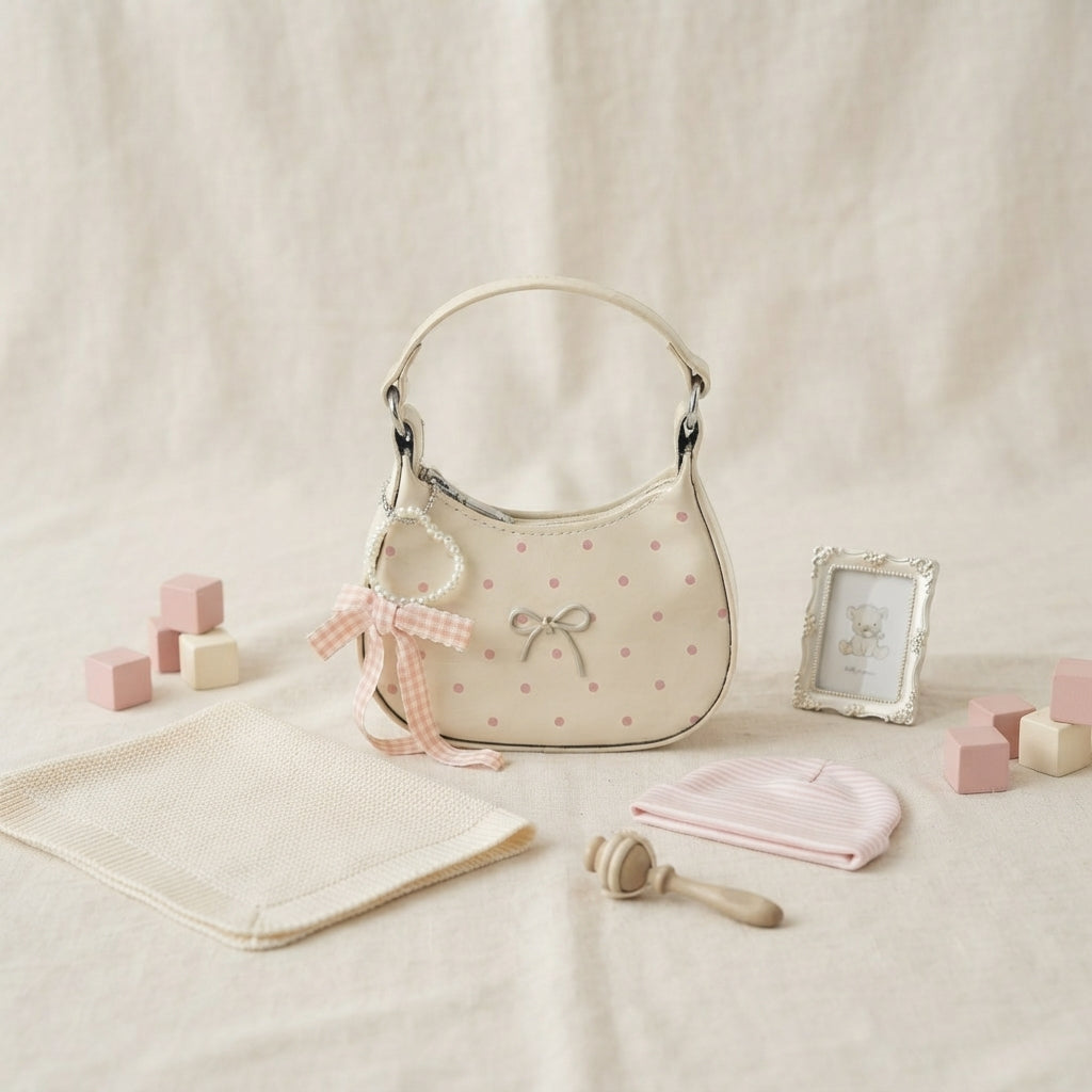Whimsical White And Pink Polka Dot Mini Bag
