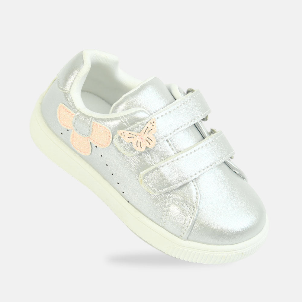 Girl Canvas Shiny Silver Sneakers