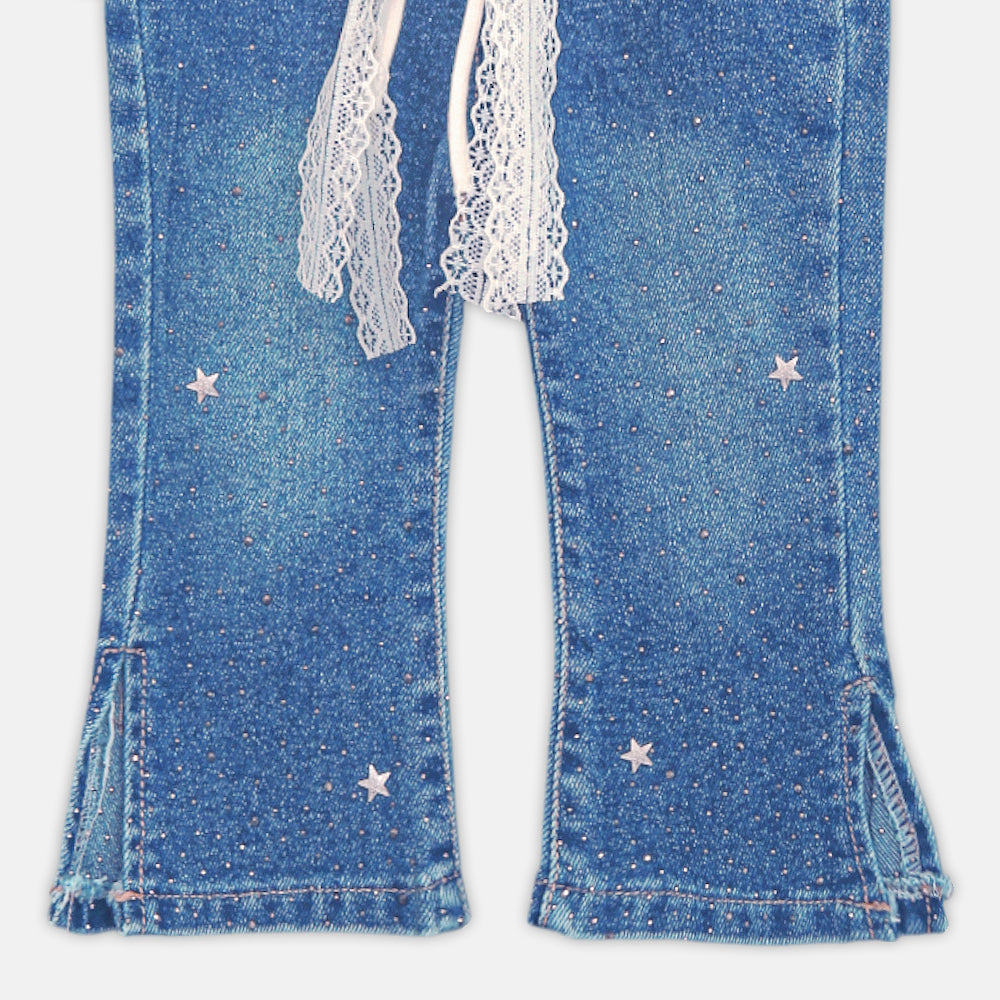 Girls Flared Jeans Lace Belt Light