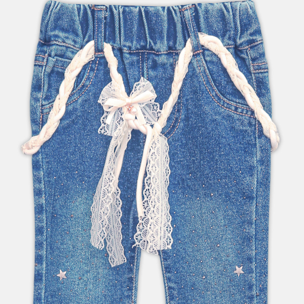 Girls Flared Jeans Lace Belt Light