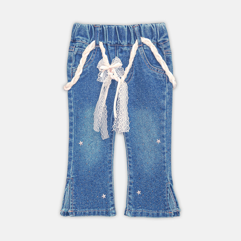 Girls Flared Jeans Lace Belt Light