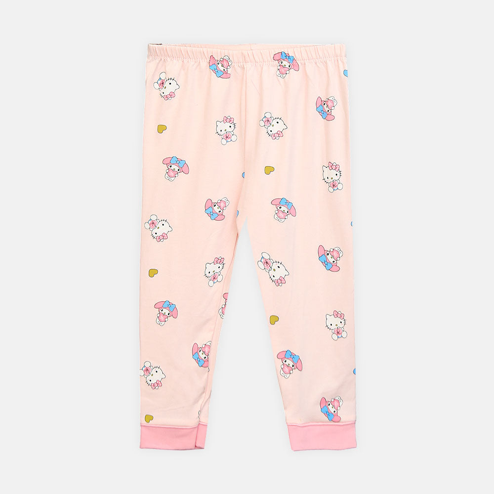 Girls' Pink Kawaii Character Button-Up Night Suit