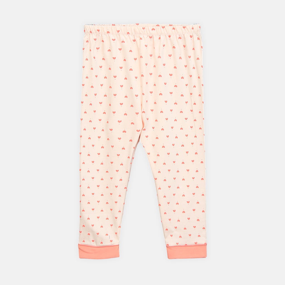 Girls' Peach Heart Print Nightsuit