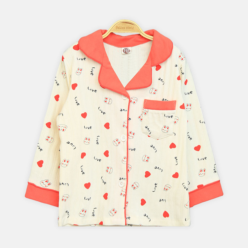 Girls' Classic Heart & Bunny Print Nightsuit