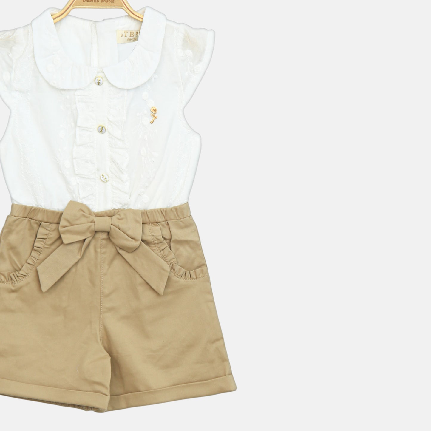 Beige Bow Romper Set
