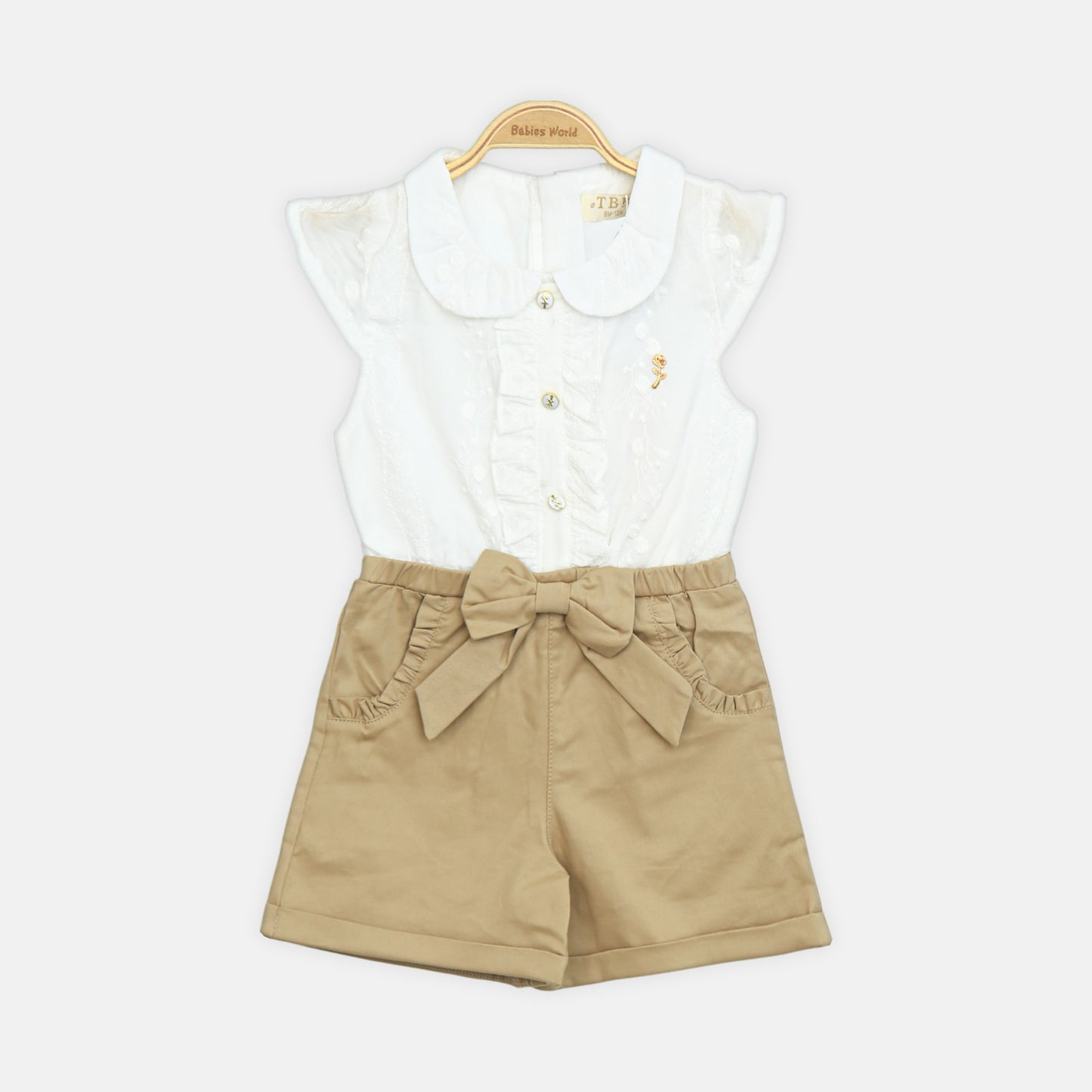 Beige Bow Romper Set