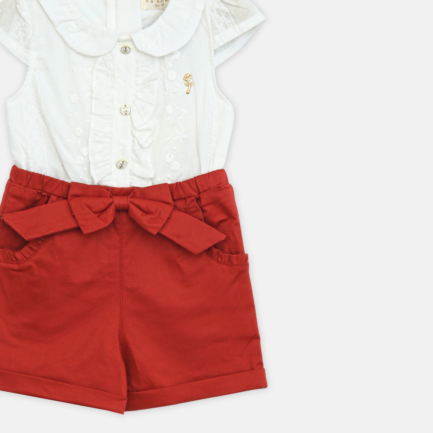 Red Bow-Accent Romper Set