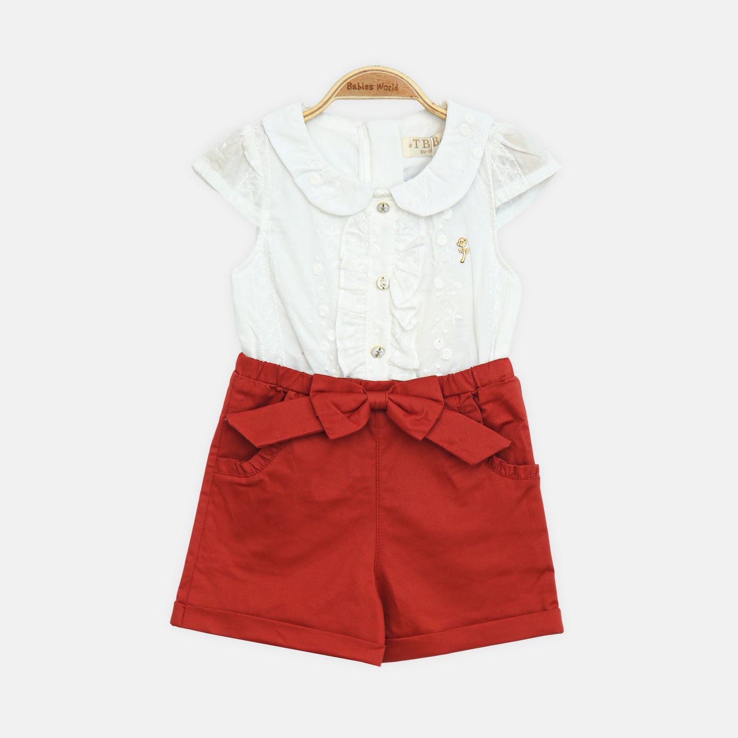 Red Bow-Accent Romper Set