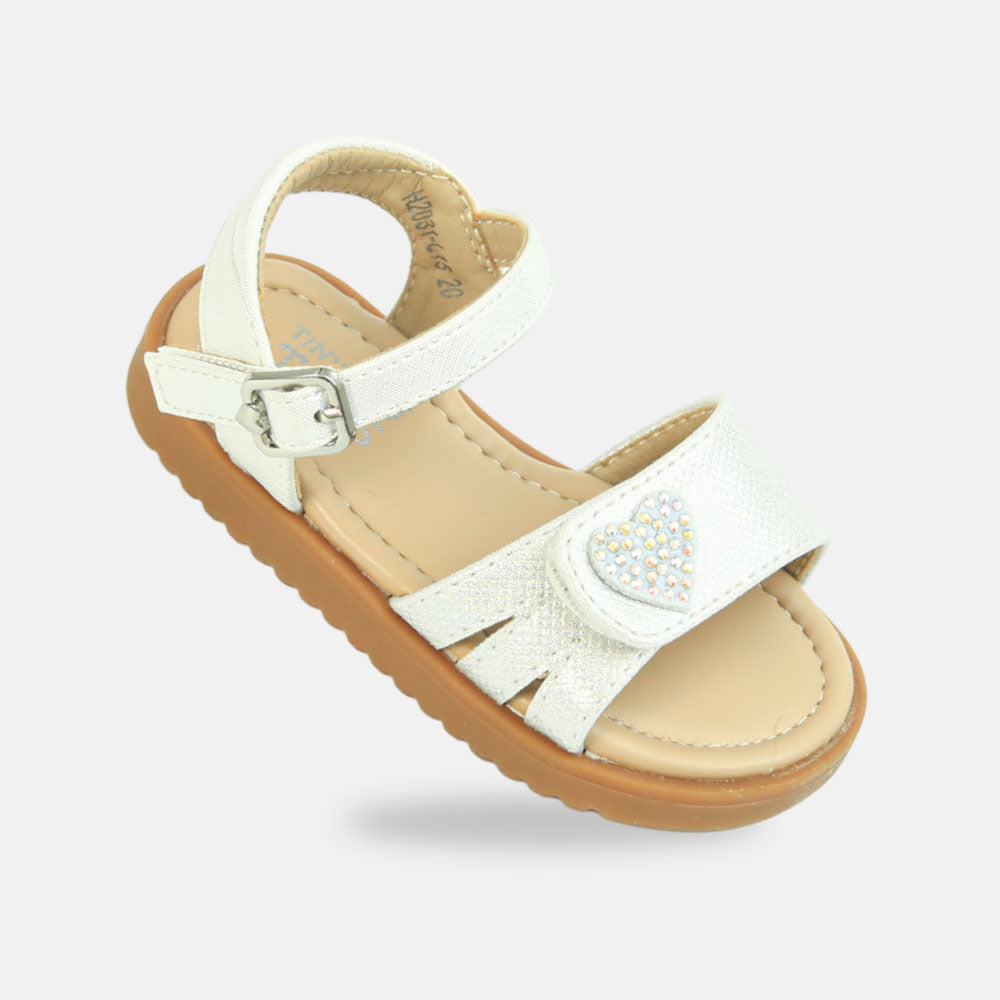 Girls Glitter Heart Sandals White