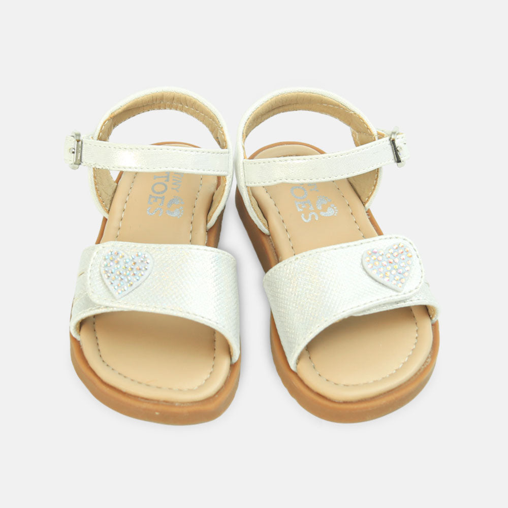 Girls Glitter Heart Sandals White