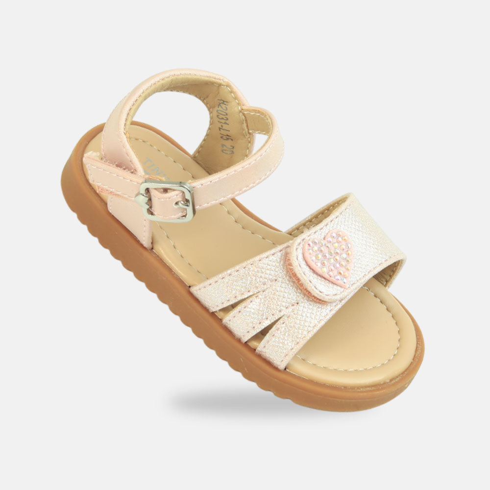 Girls Glitter Heart Sandals Pink