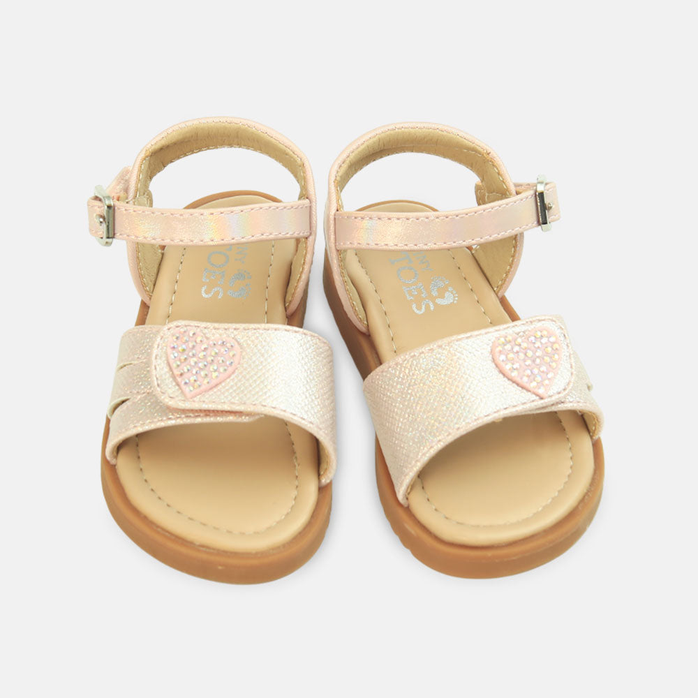 Girls Glitter Heart Sandals Pink