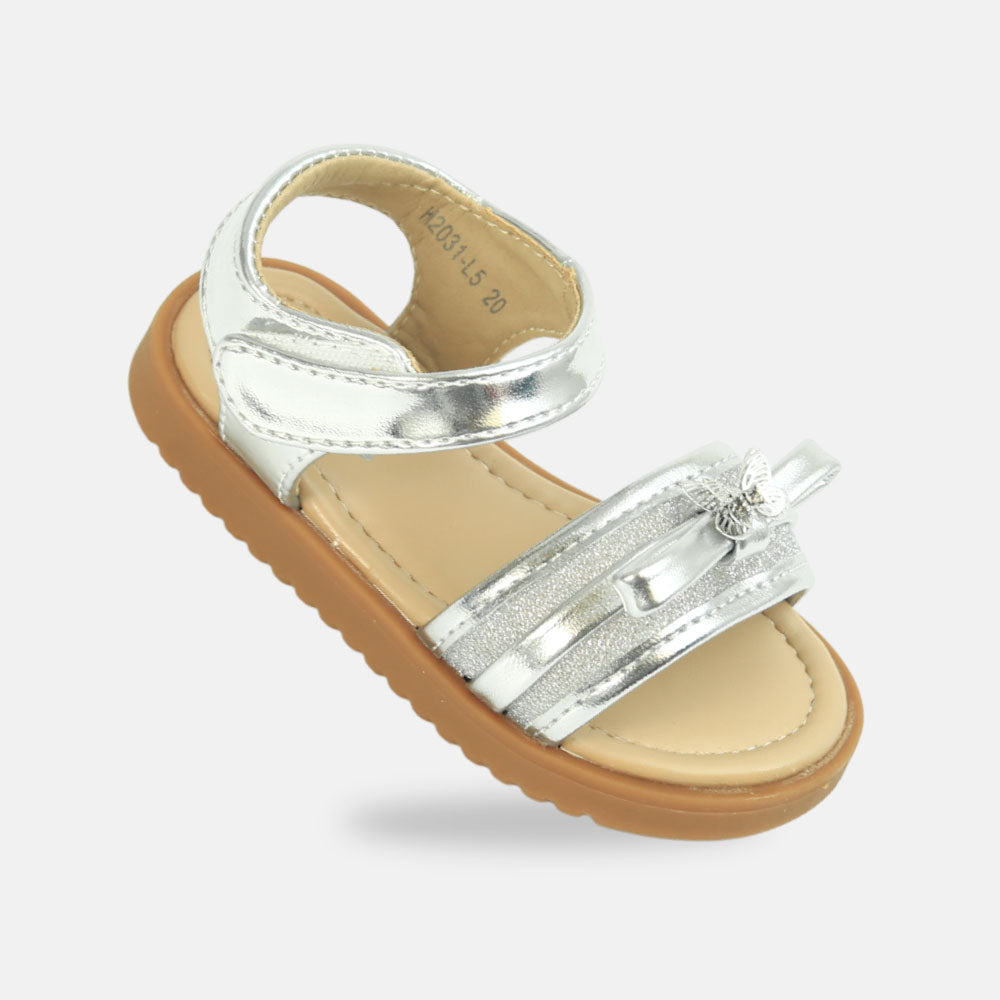 Girls Glitter Bow Butterfly Sandals Silver