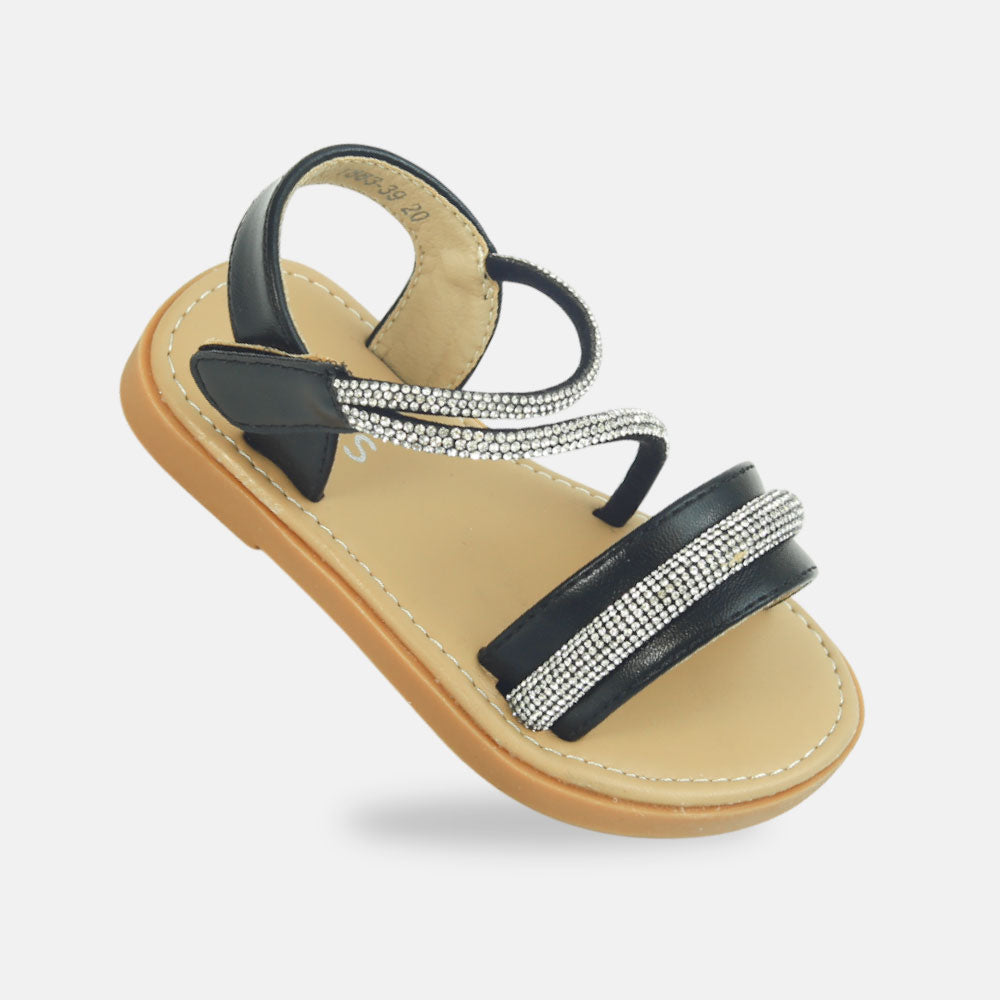 Girls Glitter Strap Black Sandals