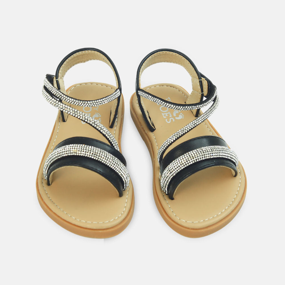 Girls Glitter Strap Black Sandals