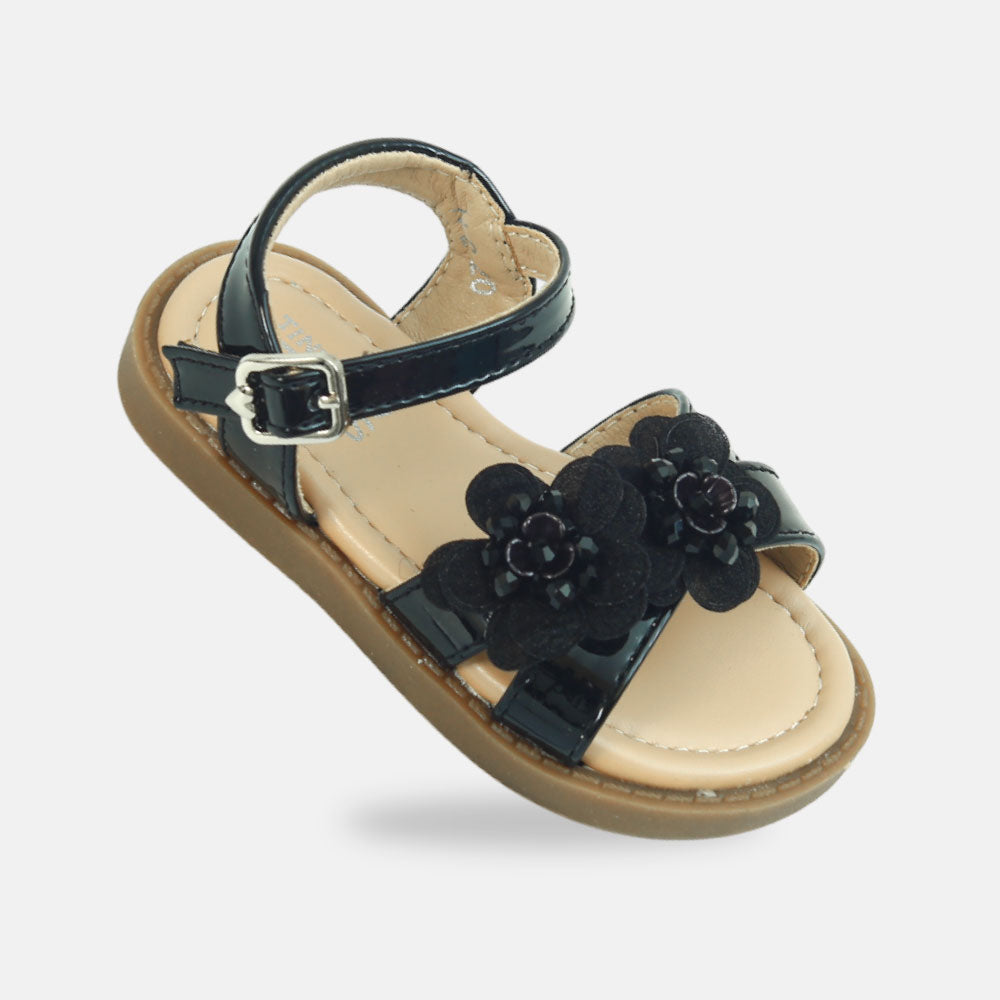 Girls Black Floral Sandals