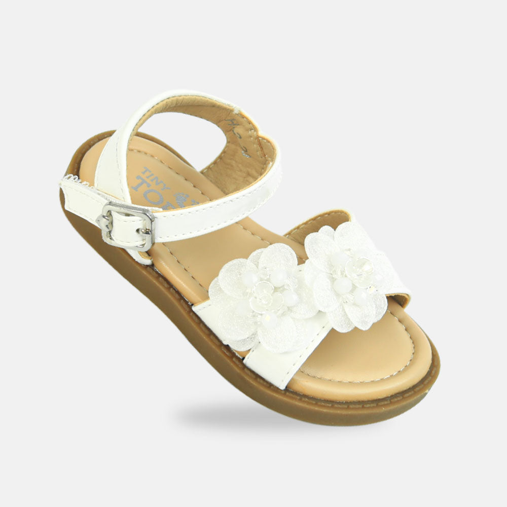 Girls White Floral Sandals
